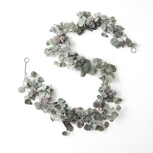 Candlelit Fall Evenings - Faux Dusty Green Silver Dollar Eucalyptus & Pinecone Winter Mantle Garland or Winter Table Runner