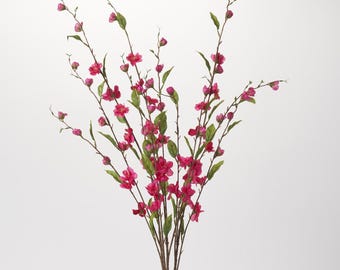 Ramo de flores artificiales de cerezo rosa fucsia de un solo tallo largo - 91 cm