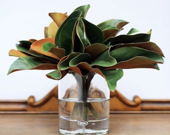 Real Touch Magnolia Leaves Everyday Arrangement in Glass Vase