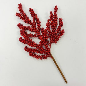 Red Glitter Cluster Berry Faux Holiday Christmas Stem Pick- 17&quot;