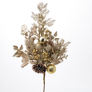 Champagne Gold & Bronze Glitter Leaf, Berry Pinecone Holiday Spray - 30&quot;