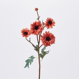 Dried Look Salmon Orange Gerbera Daisy Blooms & Bud Single Stem Faux Floral Spray - 28&quot;