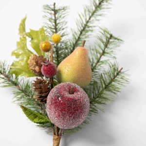 Beaded Della Robbia Sugar Fruit Apple, Pear, Pomegranate, Berry & Pine Pick Set of 2