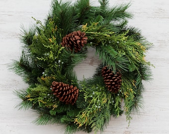 Classic Holiday Greens & Pinecone Front Door Christmas Wreath