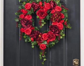 50 Shades of Red - rote Rose, Hortensie & Kirschblüte Valentinstag Herzkranz