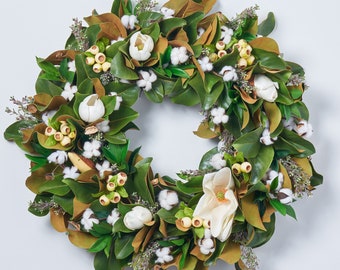 Blooming Magnolia, Cotton & Cream Berry Pods All Seasons Estate Wreath