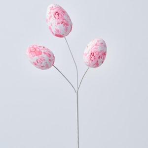 Pink & White Fabric Toile Easter Egg Stem Branch - 18"