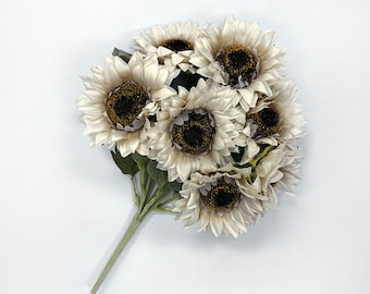 White Faux Floral Sunflower Bush Bouquet - 17"