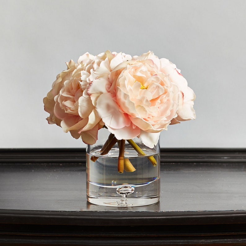 Blush or Cream Real Touch Peony Floral Arrangement in Glass Etsy