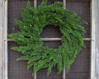 Real Touch Seeding Cypress Winter Christmas Front Door Storm Door Wreath