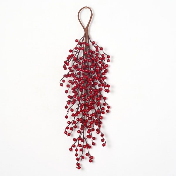 Deluxe Waterproof Red Berry Winter Teardrop Holiday Swag Christmas Decor - 28"