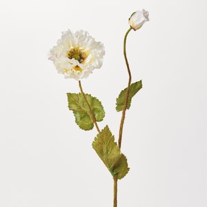 White Bloom & Bud Silk Double Ruffle Poppy Stem Spray - 28&quot;