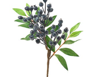 Artificial Blueberry Fruit & Leaf Branch Spray - 17"