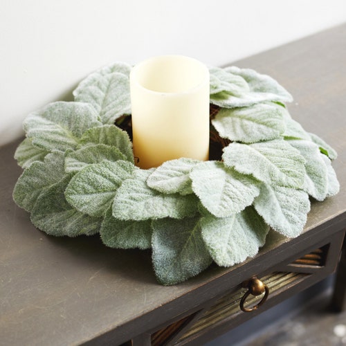 Fuzzy Lamb's Ear Mini Wreath Candle Wreath Tabletop Etsy