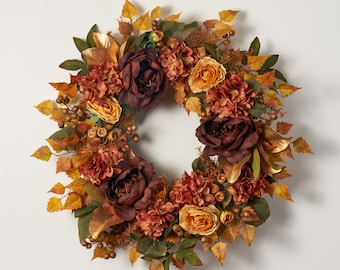 Golden Hour - Rust Peony, Gold Ranunculus & Birch Leaf Fall Front Door Wreath