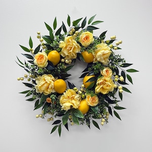 Limonada, peonía y limón, corona para la puerta principal, primavera y verano, todos los días