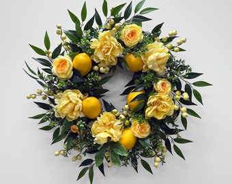 Lemonade Peony & Lemon Everyday Spring Summer Front Door Wreath