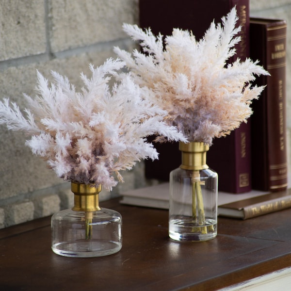 Ombre Pampas Grass Arrangement in Glass Bud Vase with Antiqued Gold Rim - 2 Size Options