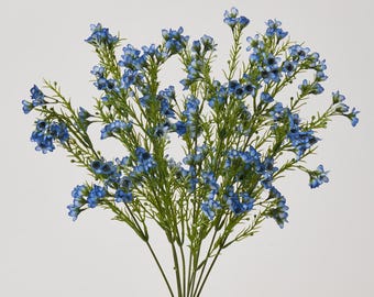Blue Waxflower Blossoms Faux Stem Bush Bouquet - 18"