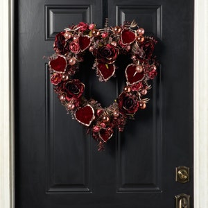 Whatever Lola Wants Luxury Velvet Gold Tip Burgundy Rose & Glitter Edged Aspen Leaf Heart Shaped Wreath image 3