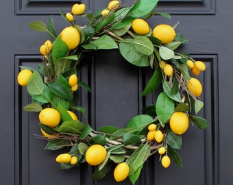 Just Picked - Faux Citrus Lemon Everyday Front Door Wreath on Natural Braided Willow Wicker Base