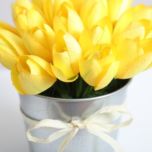 Mini Tulip Faux Floral Everyday Spring Arrangement Centerpiece in Metal Tin image 5
