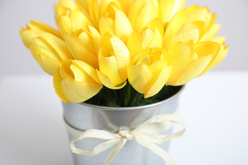 Mini Tulip Faux Floral Everyday Spring Arrangement Centerpiece in Metal Tin image 5