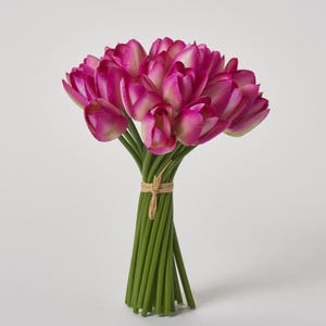 Pink Mini Silk Tulips Faux Floral Bundle Bouquet of 24 Stems - 9.5&quot;