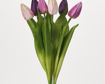 Gemischtes lila und cremefarbenes Seiden-Tulpenknospen-Blumenstrauß-Bündel mit 6 künstlichen Stielen - 20 "