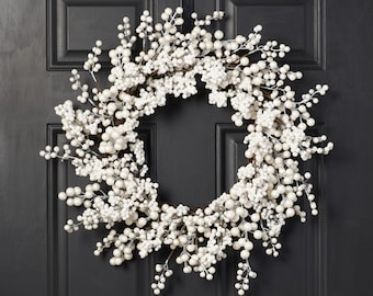 Waterproof Winter White Pearl Berry Christmas Holiday Front Door Wreath