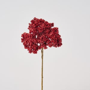 Red Glitter & Sequin Chunk Berry Clusters Branch Stem Spray - 13&quot;