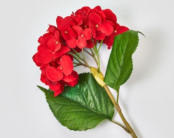 Bouquet di ortensie di seta realistiche rosse natalizie a stelo singolo - 21"
