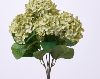 Ramo de tallos de arbustos artificiales con flores de hortensia de seda verde pálido - 18"