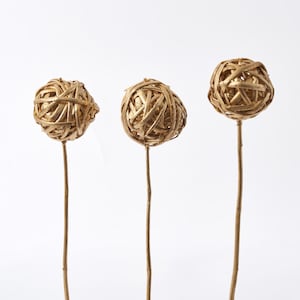 Gold Rattan Ball on Wood Pick - Set of 3