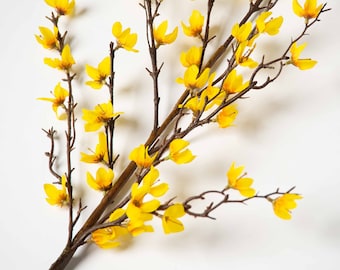Large Yellow Flowering Silk Forsythia Faux Branch Spray - 45"