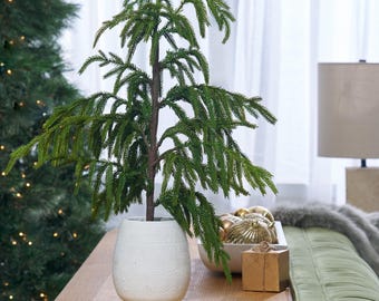 Lebensechte Real Touch Norfolk Faux Baum Weihnachtsdekoration in weißem Beton Pflanzer Weihnachtsarrangement