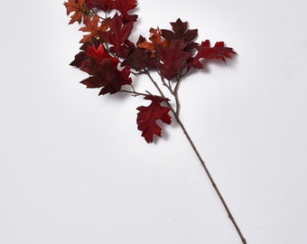 Soft Burgundy Brown Velvet Oak Leaf Branch Faux Autumn Foliage Spray - 32"