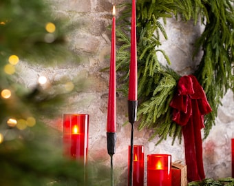 Hand-Dipped Skinny Taper Luxury Wax Candle  - Christmas Red