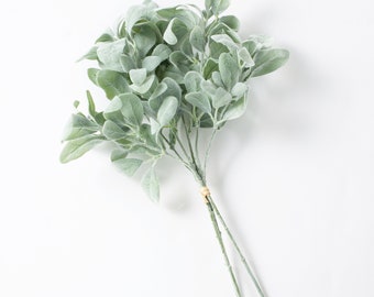 Frosted Green Snow Flocked Faux Lamb's Ear Bundle of 3 Stems - 21"