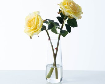 Yellow Real Touch Rose Stem in Bud Vase Everyday Faux Floral Illusion Water Arrangement