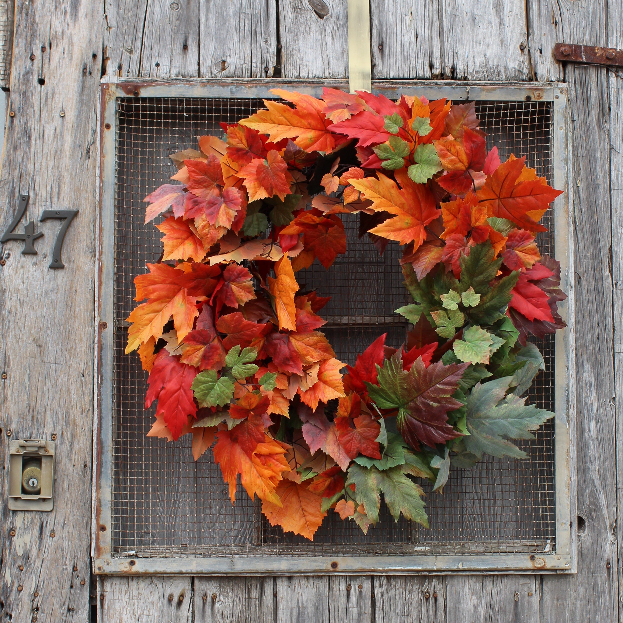 Orange & Green Ombre Maple Leaf Front Door Fall 28” Wreath - Etsy