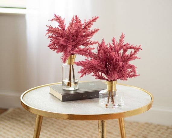 Mauve Pink Faux Pampas Grass Arrangement – Gold Rim Glass Vase