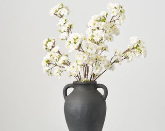 White Faux Cherry Blossom Branch Single Long Stem Floral Spray - 36"