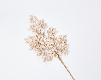 Champagne Gold Frosted Leaf Branch Shimmering Metallic Holiday Foliage Spray - 25"