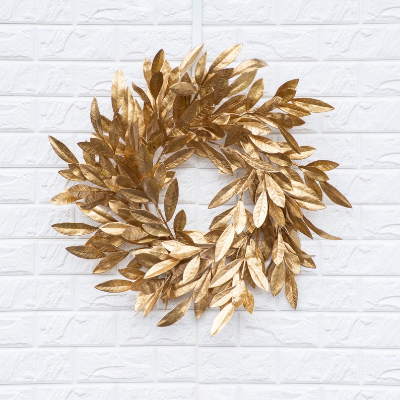 Antiqued Gold Bay Leaf Christmas Holiday Front Door Wreath Etsy