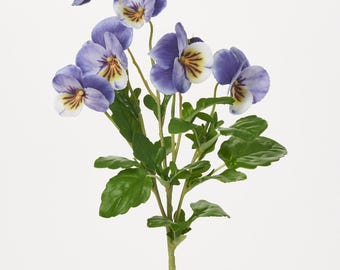 Purple Faux Floral Silk Pansy Spray with Wired Stems - 15"