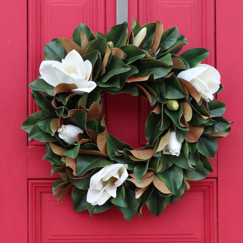 Classic Real Touch White Magnolia All Seasons Front Door Wreath 24 image 5