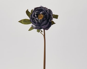 Large Dried Look Plum Purple Peony Bloom Single Faux Floral Spray - 23"