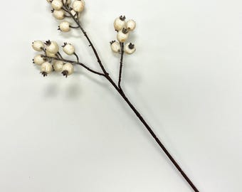 Waterproof Ivory Beaded Pomegranate Berry Cluster Branch Spray - 24"