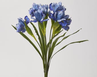 Mixed Blue Silk Iris Blooms Faux Floral Stem Bouquet - 21"